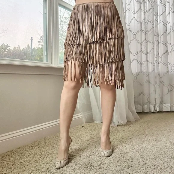 Genuine Leather Fringe Skirt - Picture 1 of 5